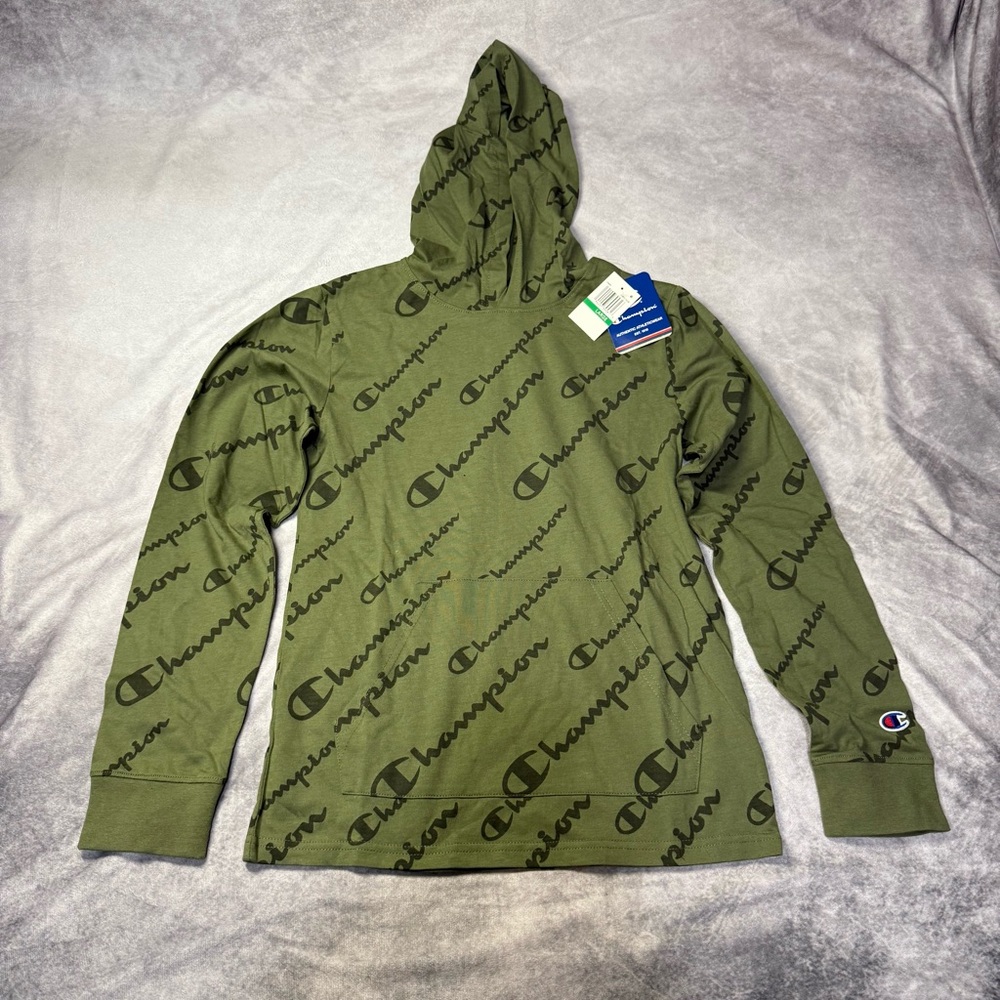 Champion Olive Logo Print Hoodie